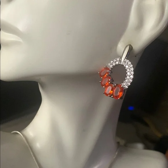 Elegant Silver and Orange Spessartine quartz Jewelry Set with no chain - Picture 7 of 13